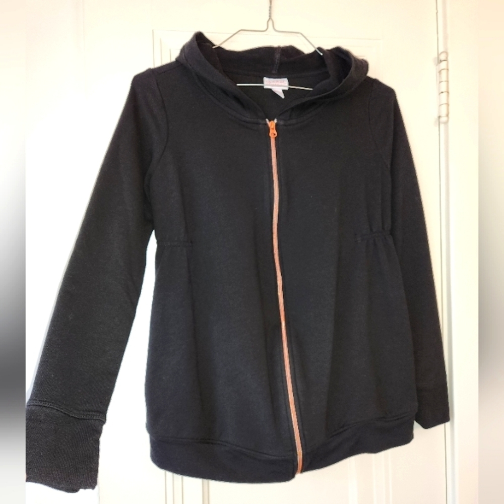 ISABEL Maternity hoodie sweatshirt full zip black, rose gold zipper Women's XS